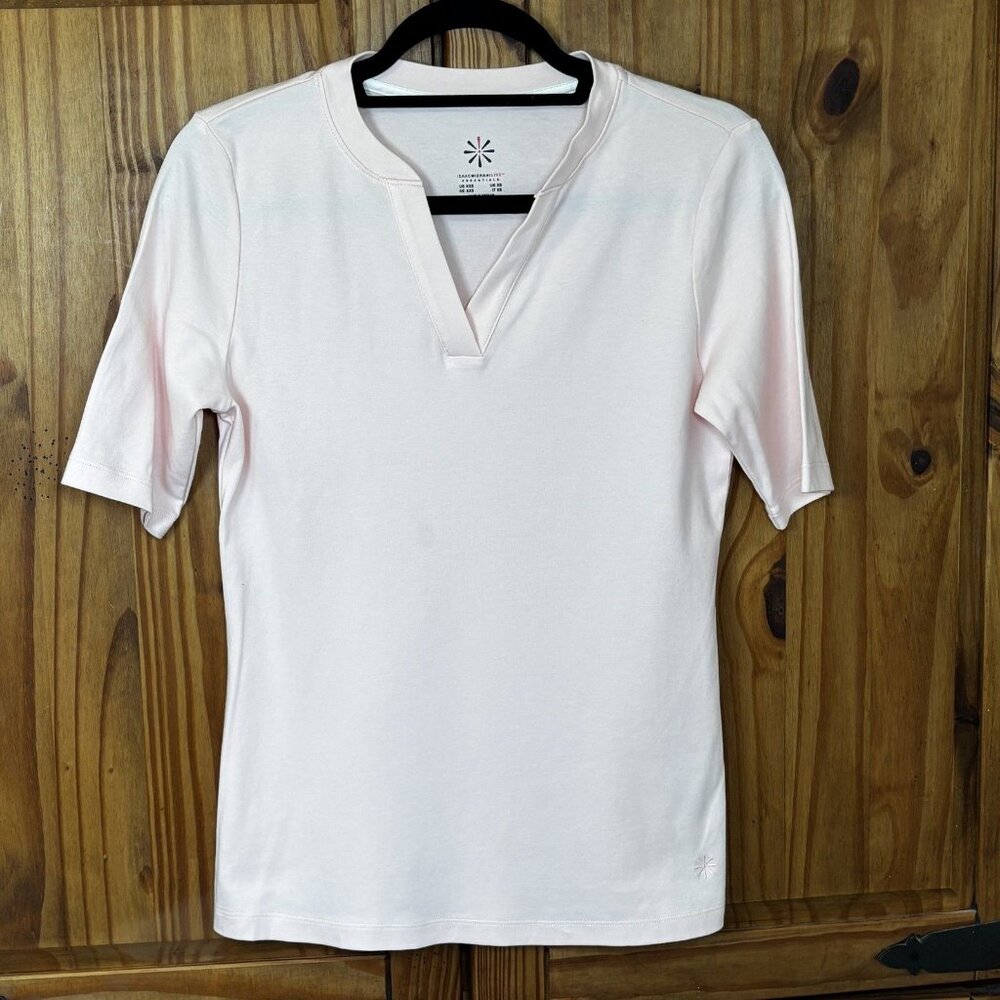 Isaac Mizrahi Live! Essentials Women's Pink Pima Cotton V-Neck Top XXS